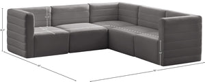 Quincy 95" Velvet Upholstered Comfort 5pc. Modular Sectional Grey