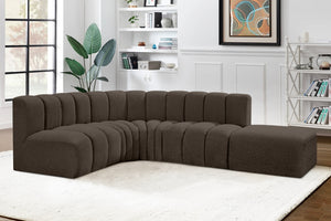 Arc 127" Boucle Fabric Upholstered 5pc. Modular Sectional Brown