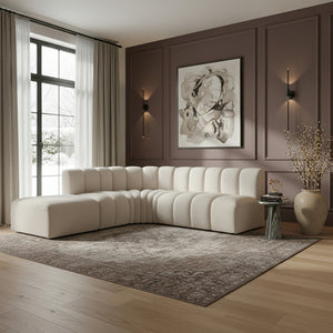 Arc 127" Boucle Fabric Upholstered 5pc. Modular Sectional Cream