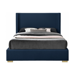 Plato Navy Linen King Bed