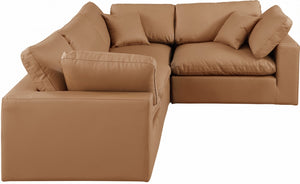 Comfy 119" Vegan Leather Upholstered 4pc. Modular Sectional Cognac