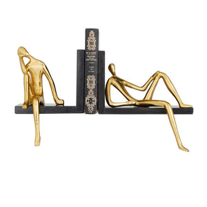 GOLD MARBLE PEOPLE SITTING BOOKENDS