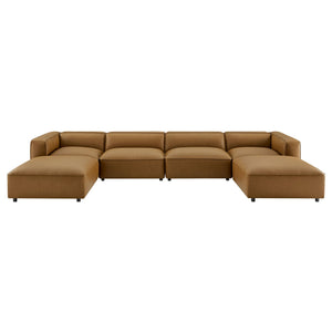 Auren 6-Piece Upholstered Vegan Leather Modular Sofa in Camel