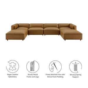 Auren 6-Piece Upholstered Vegan Leather Modular Sofa in Camel
