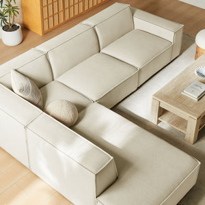 Restore 4-Piece Performance Fabric Upholstered Modular L-Shaped Sofa in Ecru