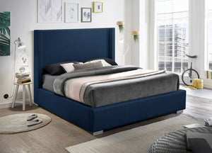 Plato Navy Linen King Bed