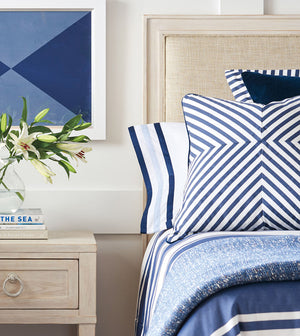 Stripes 22" Lumbar Pillow/ Indigo and White