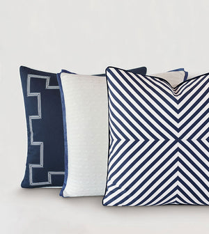 Stripes 22" Lumbar Pillow/ Indigo and White