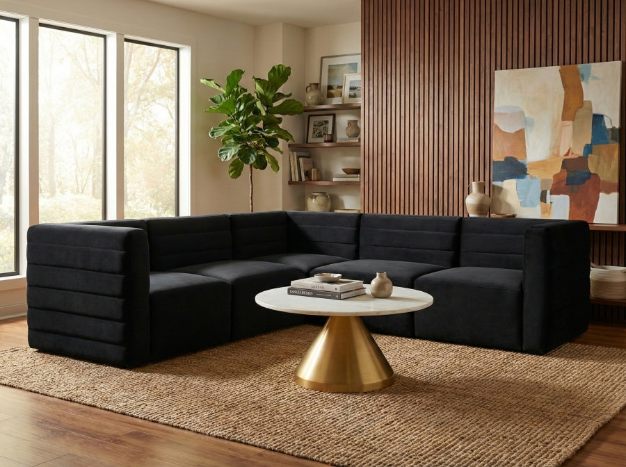 Quincy 95" Velvet Upholstered Comfort 5pc. Modular Sectional Black
