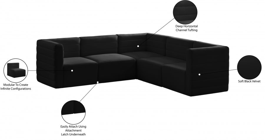 Quincy 95" Velvet Upholstered Comfort 5pc. Modular Sectional Black