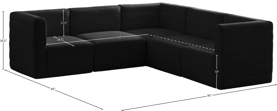 Quincy 95" Velvet Upholstered Comfort 5pc. Modular Sectional Black