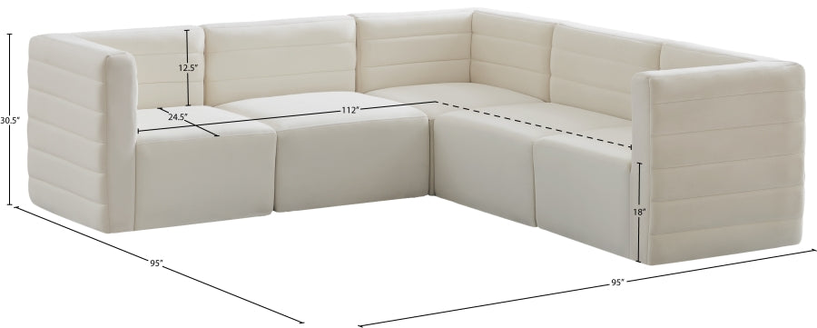 Quincy 95" Velvet Upholstered Comfort 5pc. Modular Sectional