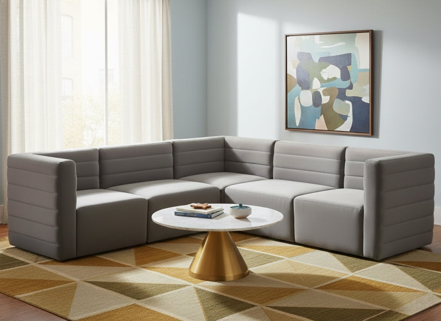 Quincy 95" Velvet Upholstered Comfort 5pc. Modular Sectional Grey