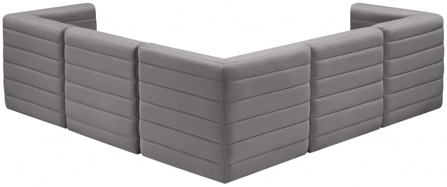 Quincy 95" Velvet Upholstered Comfort 5pc. Modular Sectional Grey