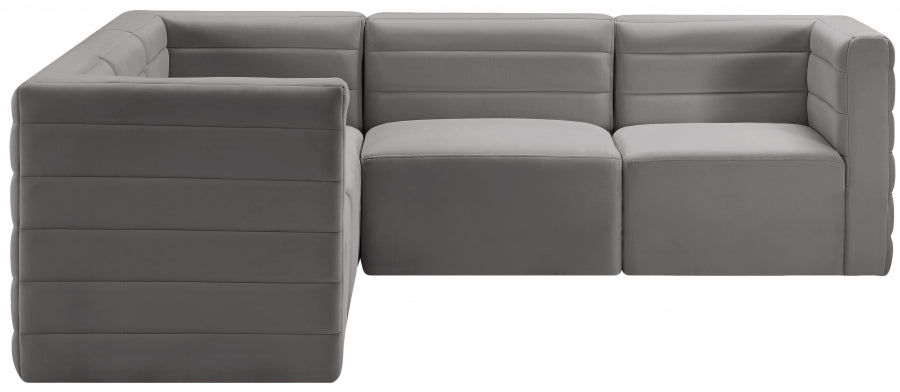 Quincy 95" Velvet Upholstered Comfort 5pc. Modular Sectional Grey