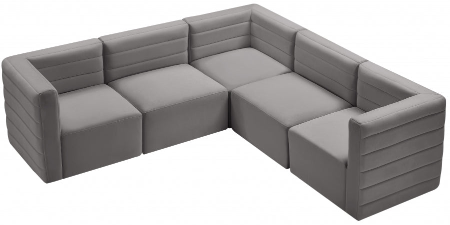 Quincy 95" Velvet Upholstered Comfort 5pc. Modular Sectional Grey