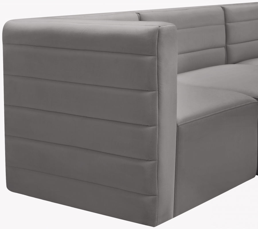 Quincy 95" Velvet Upholstered Comfort 5pc. Modular Sectional Grey