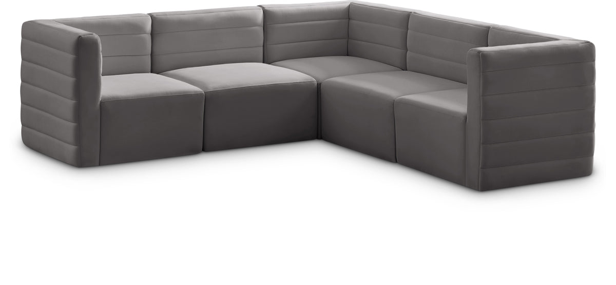 Quincy 95" Velvet Upholstered Comfort 5pc. Modular Sectional Grey