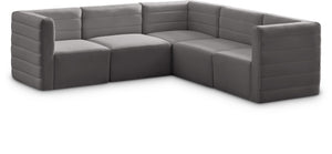 Quincy 95" Velvet Upholstered Comfort 5pc. Modular Sectional Grey