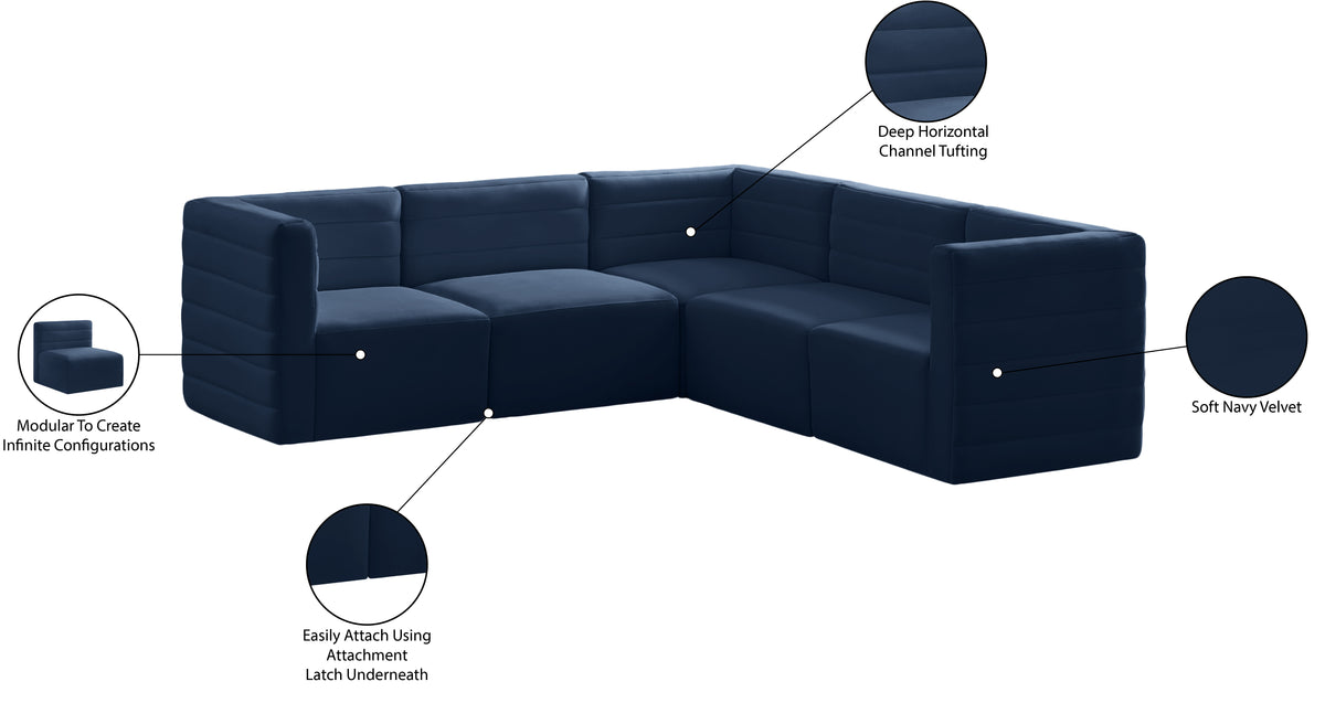 Quincy 95" Velvet Upholstered Comfort 5pc. Modular Sectional