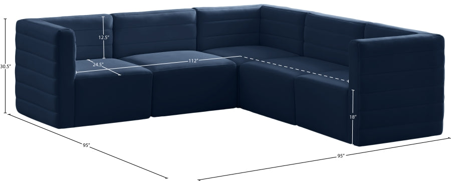 Quincy 95" Velvet Upholstered Comfort 5pc. Modular Sectional