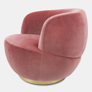 Velveteen Swivel Chair With Gold Base, Pink