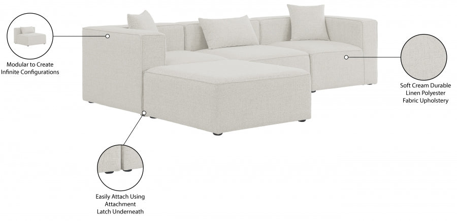 Cube 108" Fabric Upholstered 4pc Modular Sectional Cream
