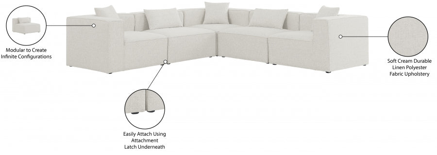 Cube 108" Fabric Upholstered 5pc Modular Sectional Cream