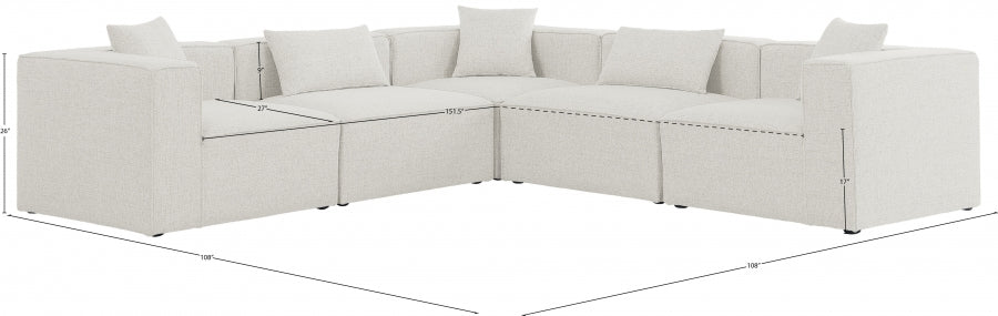 Cube 108" Fabric Upholstered 5pc Modular Sectional Cream