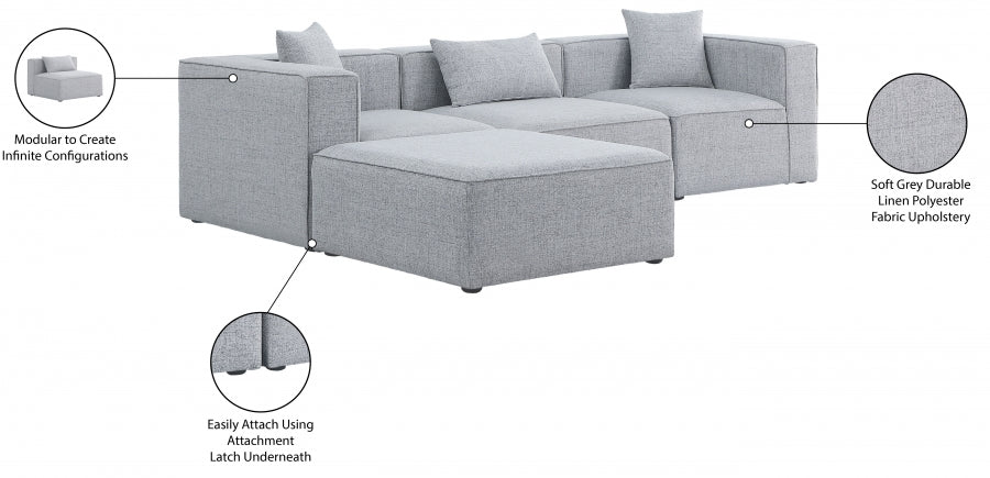 Cube 108" Fabric Upholstered 4pc Modular Sectional Grey