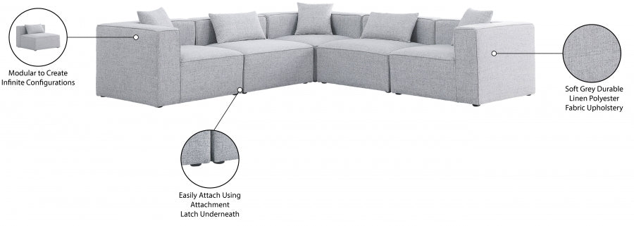 Cube 108" Fabric Upholstered 5pc Modular Sectional Grey