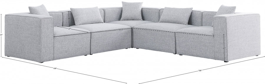Cube 108" Fabric Upholstered 5pc Modular Sectional Grey