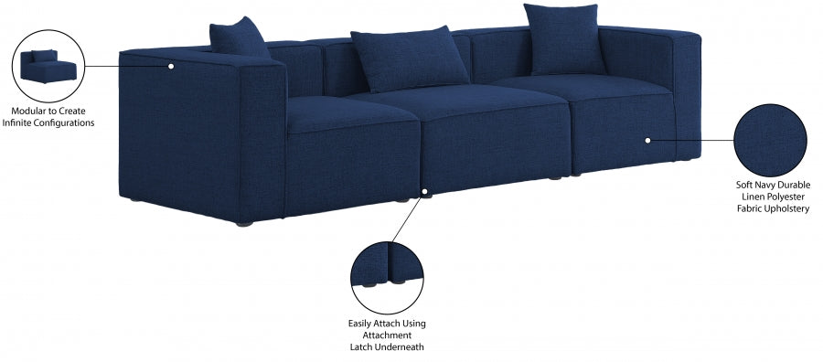Cube 108" Fabric Upholstered 3pc. Modular Sofa