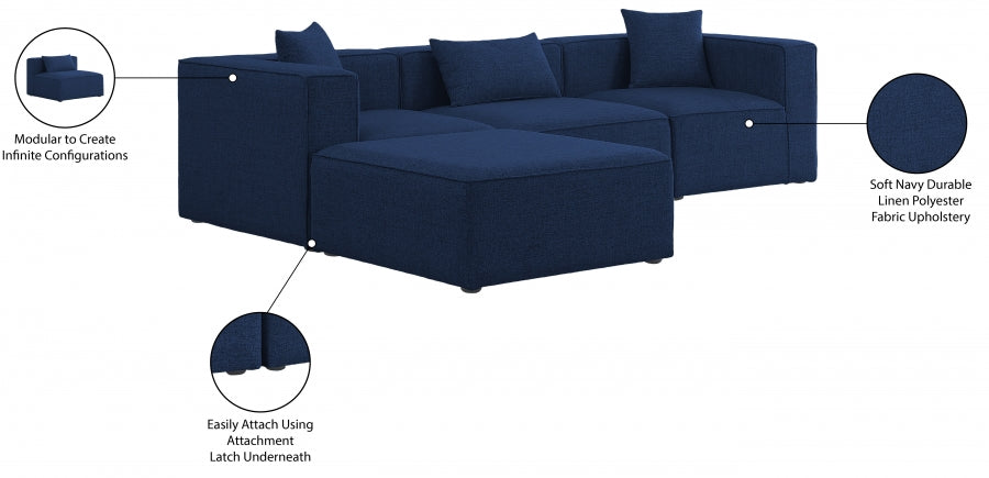 Cube 108" Fabric Upholstered 4pc Modular Sectional Blue