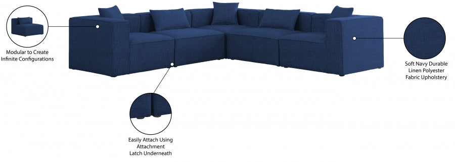 Cube 108" Fabric Upholstered 5pc Modular Sectional Navy