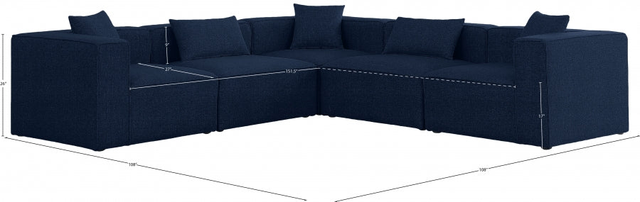 Cube 108" Fabric Upholstered 5pc Modular Sectional Navy