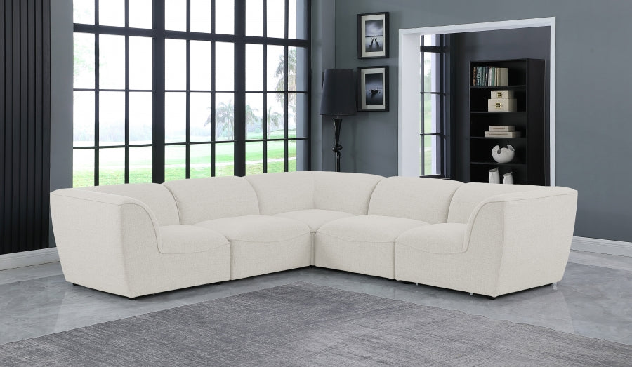 Miramar 109" Linen Textured Fabric Upholstered 5pc. Modular Sectional Cream