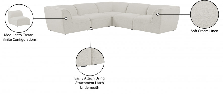 Miramar 109" Linen Textured Fabric Upholstered 5pc. Modular Sectional Cream