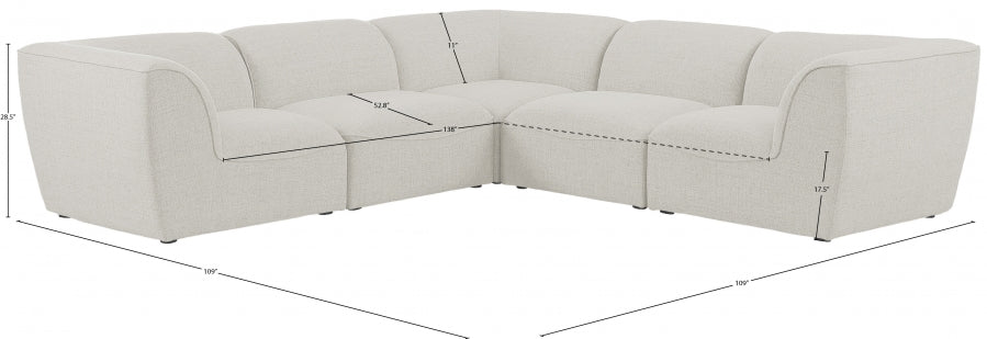 Miramar 109" Linen Textured Fabric Upholstered 5pc. Modular Sectional Cream
