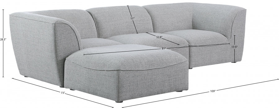 Miramar 109" Linen Textured Fabric Upholstered 4pc. Modular Sectional Grey