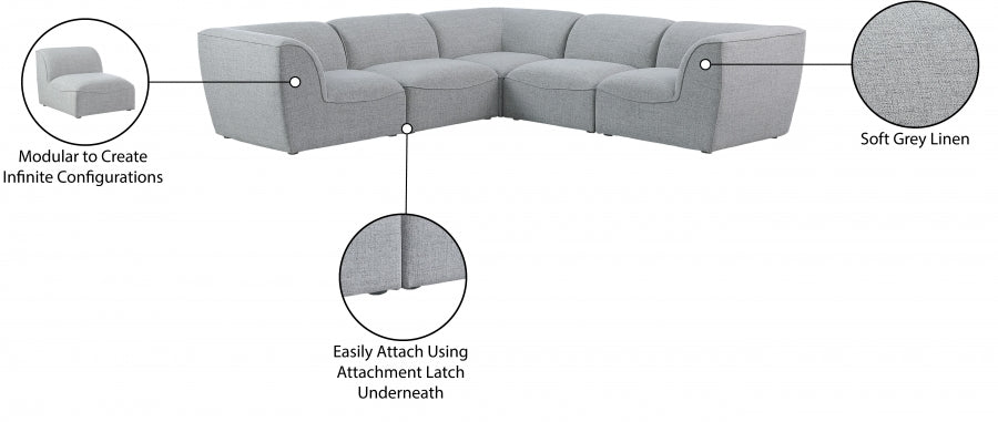 Miramar 109" Linen Textured Fabric Upholstered 5pc. Modular Sectional Grey
