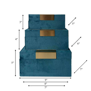 Velvet,S/3 7/8/9"L,Jewelry Boxes,Teal/Gold