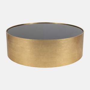 Wood, 47" Gold, Black Glass Coffee Table