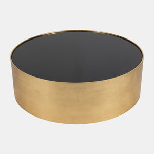Wood, 47" Gold, Black Glass Coffee Table