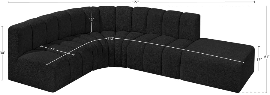 Arc 127" Boucle Fabric Upholstered 5pc. Modular Sectional Black
