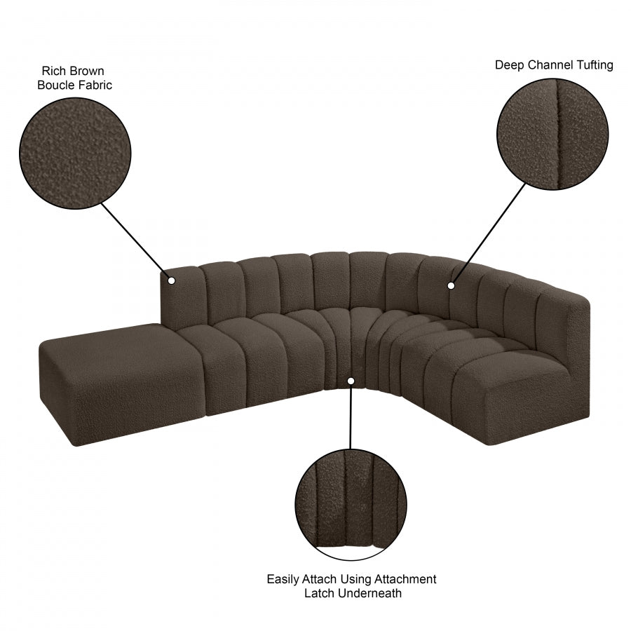 Arc 127" Boucle Fabric Upholstered 5pc. Modular Sectional Brown