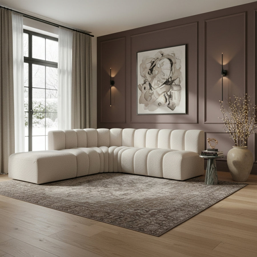 Arc 127" Boucle Fabric Upholstered 5pc. Modular Sectional Cream
