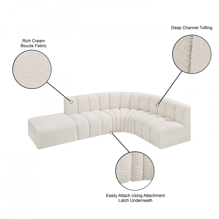 Arc 127" Boucle Fabric Upholstered 5pc. Modular Sectional Cream