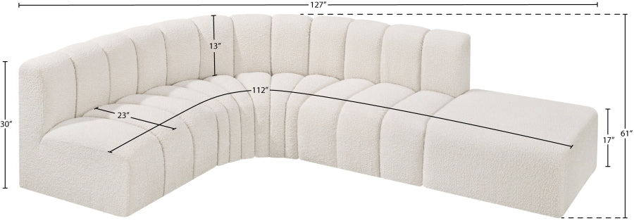 Arc 127" Boucle Fabric Upholstered 5pc. Modular Sectional Cream