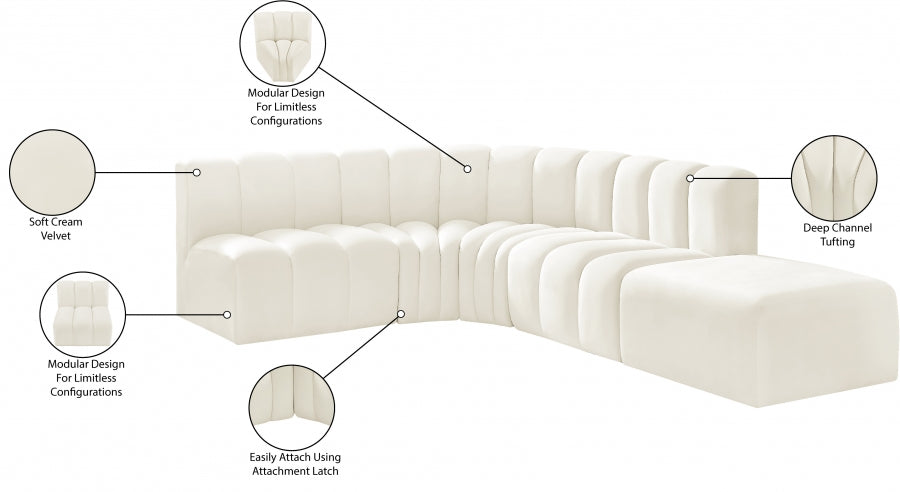 Arc 127" Velvet Upholstered 5pc. Modular Sectional